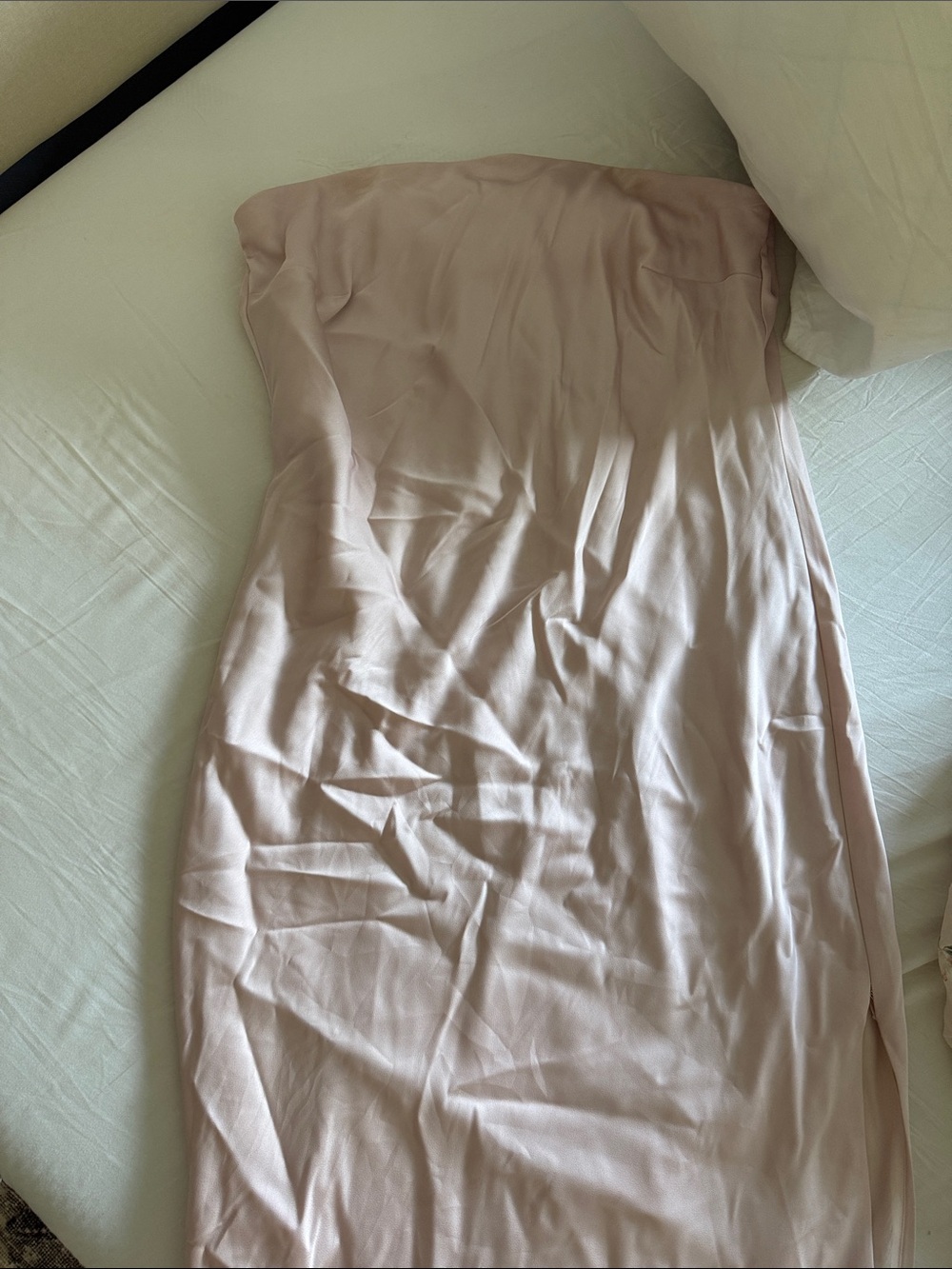 Birdie Grey Strapless Blush Pink Satin Maxi Dress